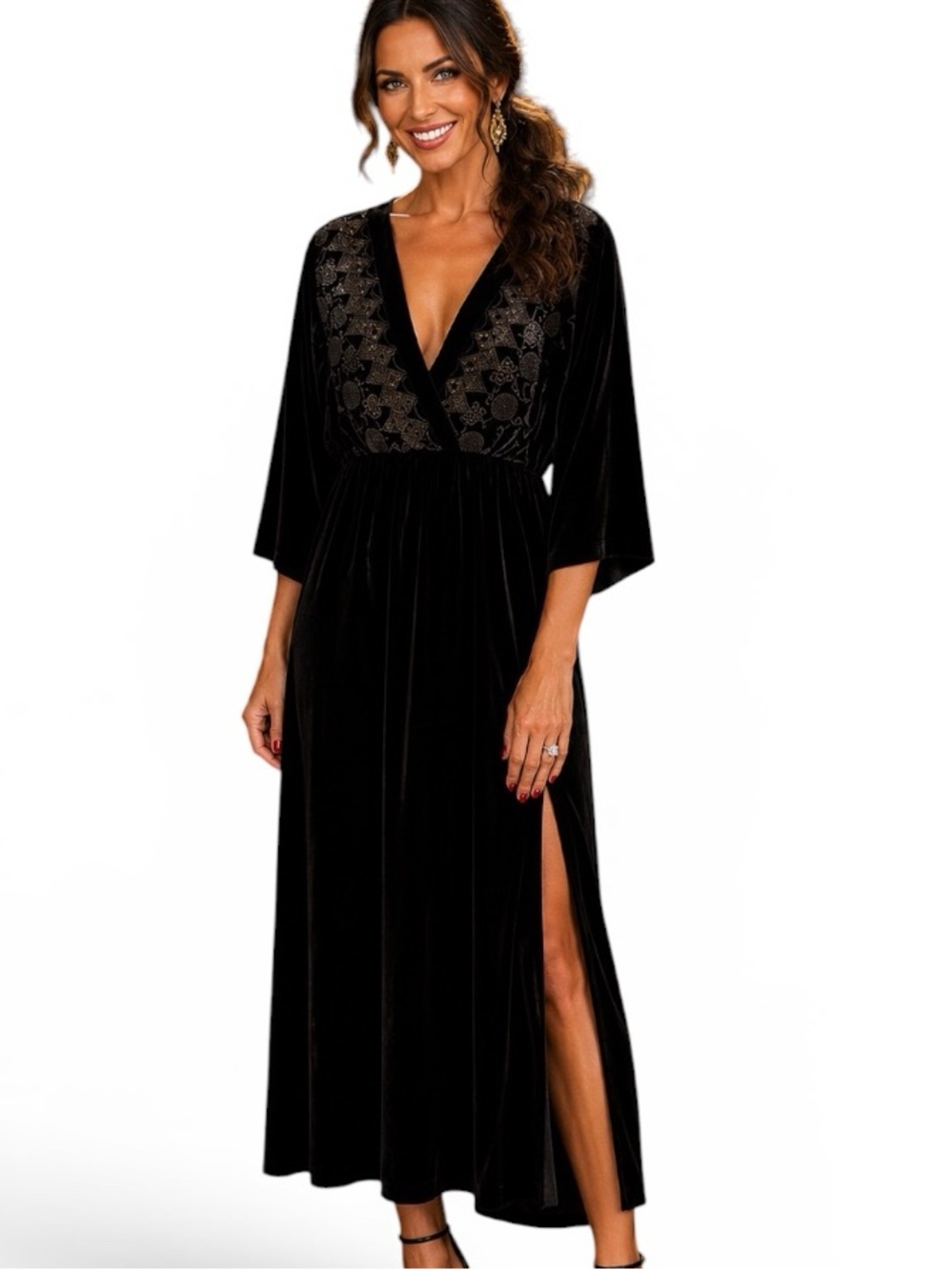 Johnny Was Coco dress silk velvet embroidered side slit NWT (oversized)
